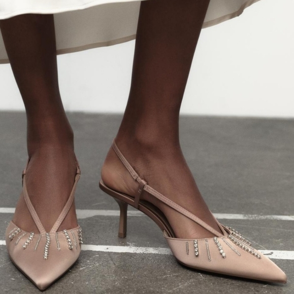 ZARA Women's Rhinestone Sandals(Beige, US 8, 10/EUR 39, 41) - Picture 2 of 9